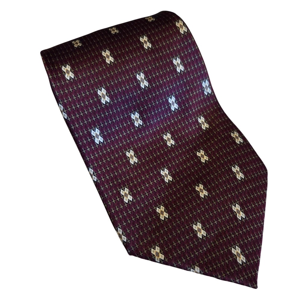 Mulberry Neckwear Burgundy Silk Tie Argyle Old Money Preppy Classic Mens Necktie